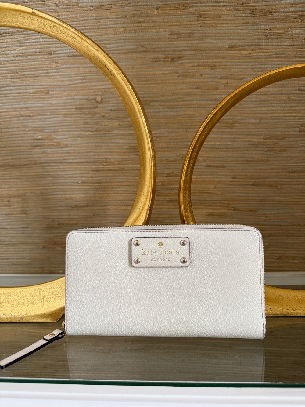 kate spade white zip-around pebble leather wallet